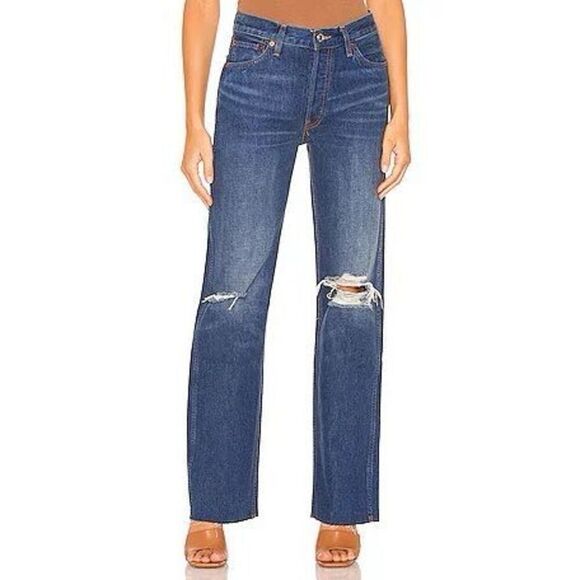 NWT RE/DONE 90s High Rise Loose in Destroyed Broken Blue Size 27 - Picture 2 of 10